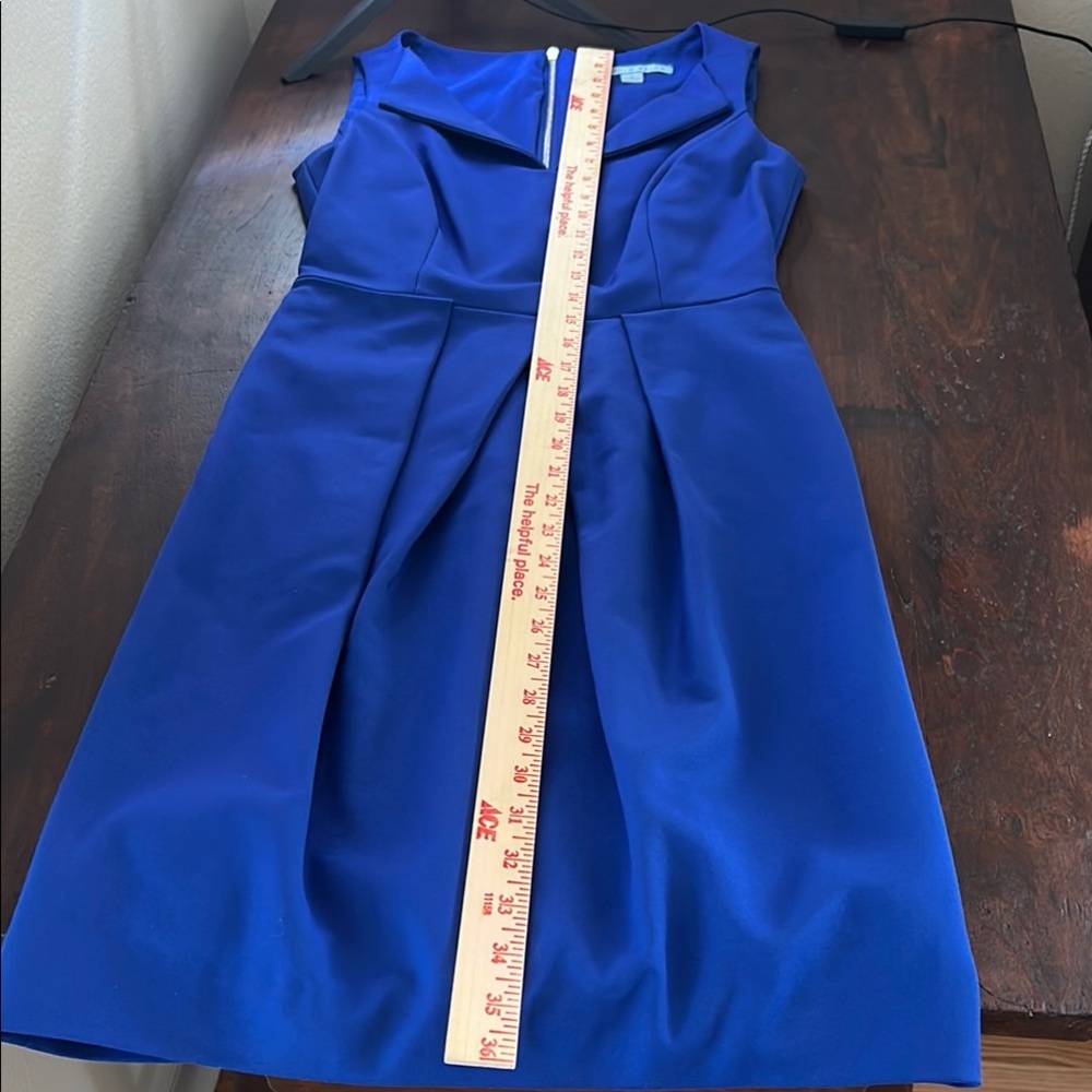 ANTONIO MELANI Blue Ruched Sheath Dress V-neck Midi - Picture 10 of 11